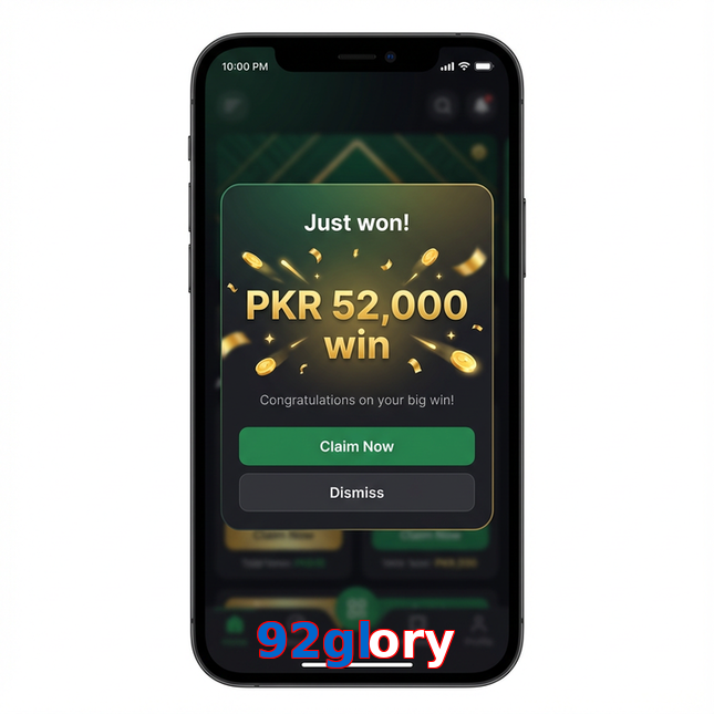 Main screen of 92Glory win page for PK players